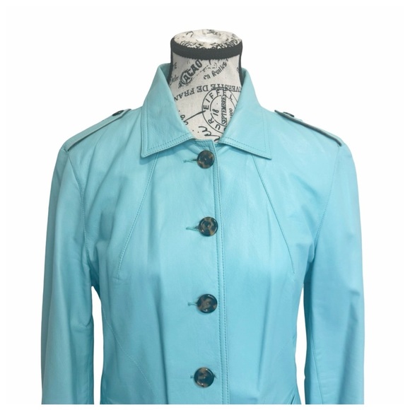 Source Unknown Women’s Aqua Leather Jacket - Picture 4 of 11
